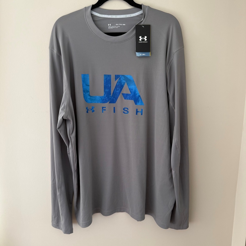 Under Armour UA Fish Iso-Chill Long Sleeve Shirt Grey Blue XXL NEW